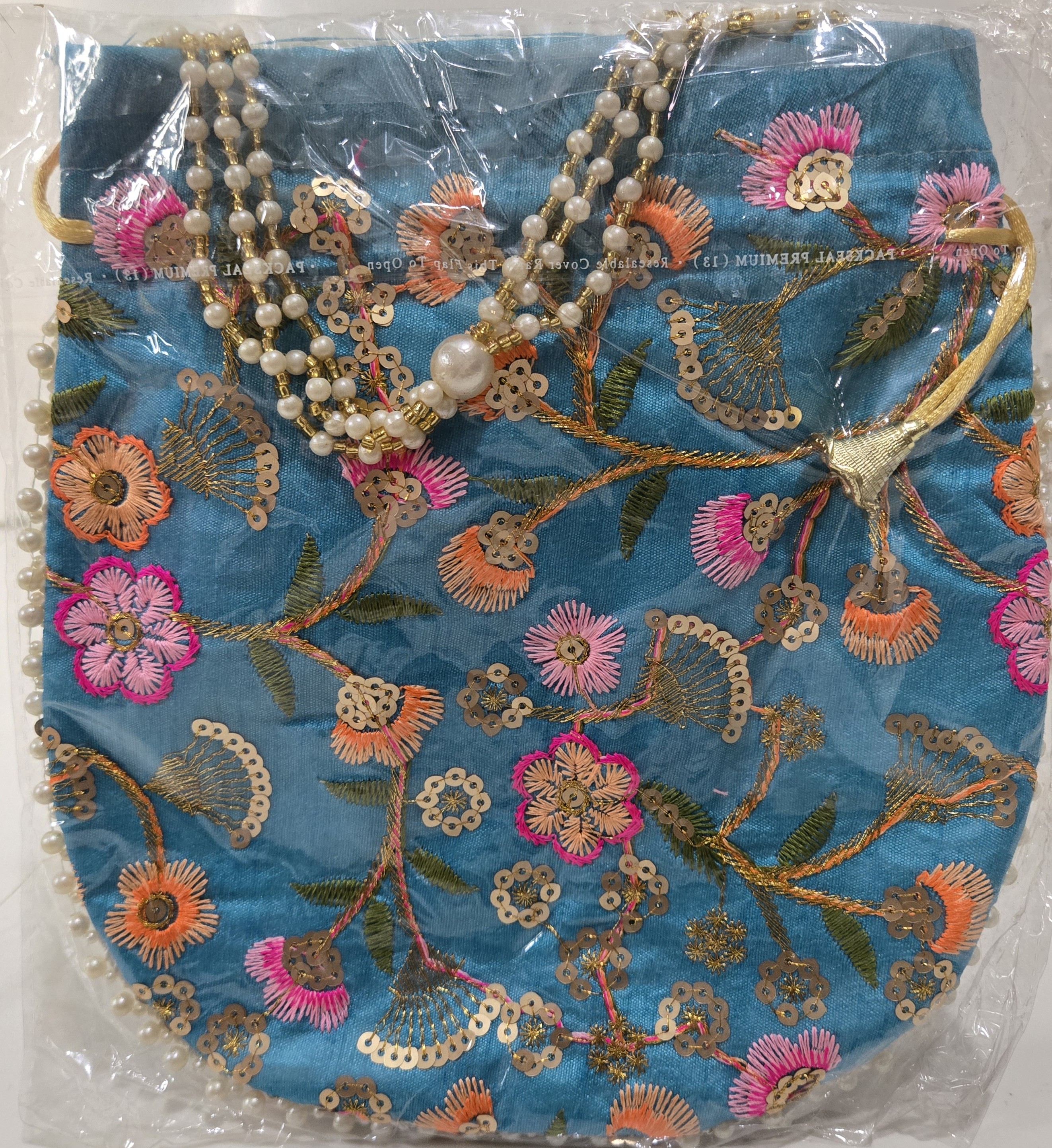 Blue Traditional Embroidered Potli Clutch Bag For Girls