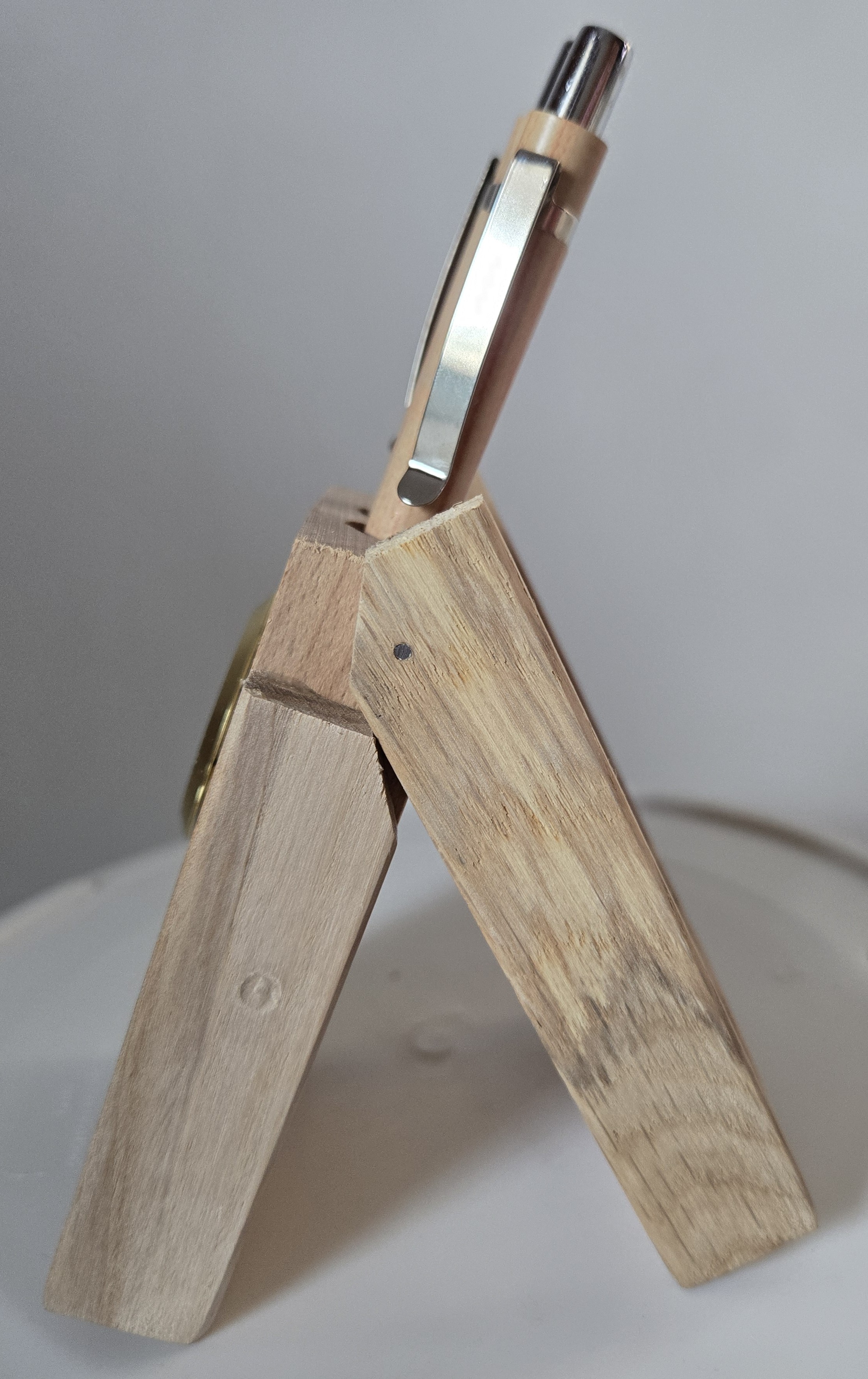 Wooden Pen Stand With 2 Pens & Clock For Office Table Decoration Item, Pen Stand For School Use