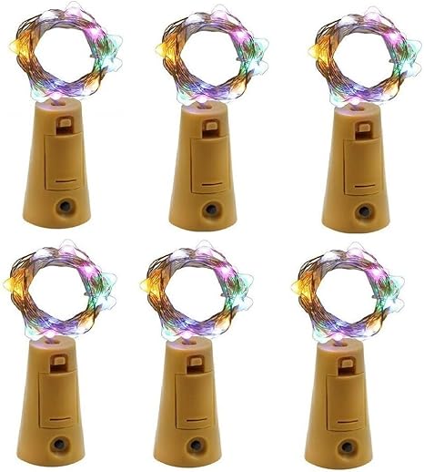 20 Led Bottle Cork Copper Wire String Lights, 2m Battery Powered  Multi Colour (pack Of 6)