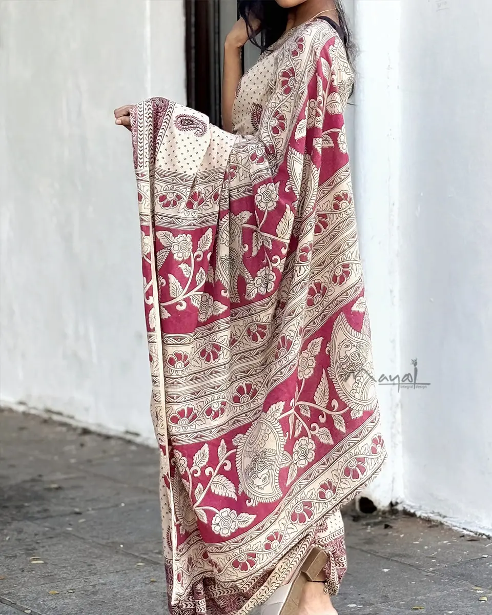 Sandal Pink Kalamkari Saree