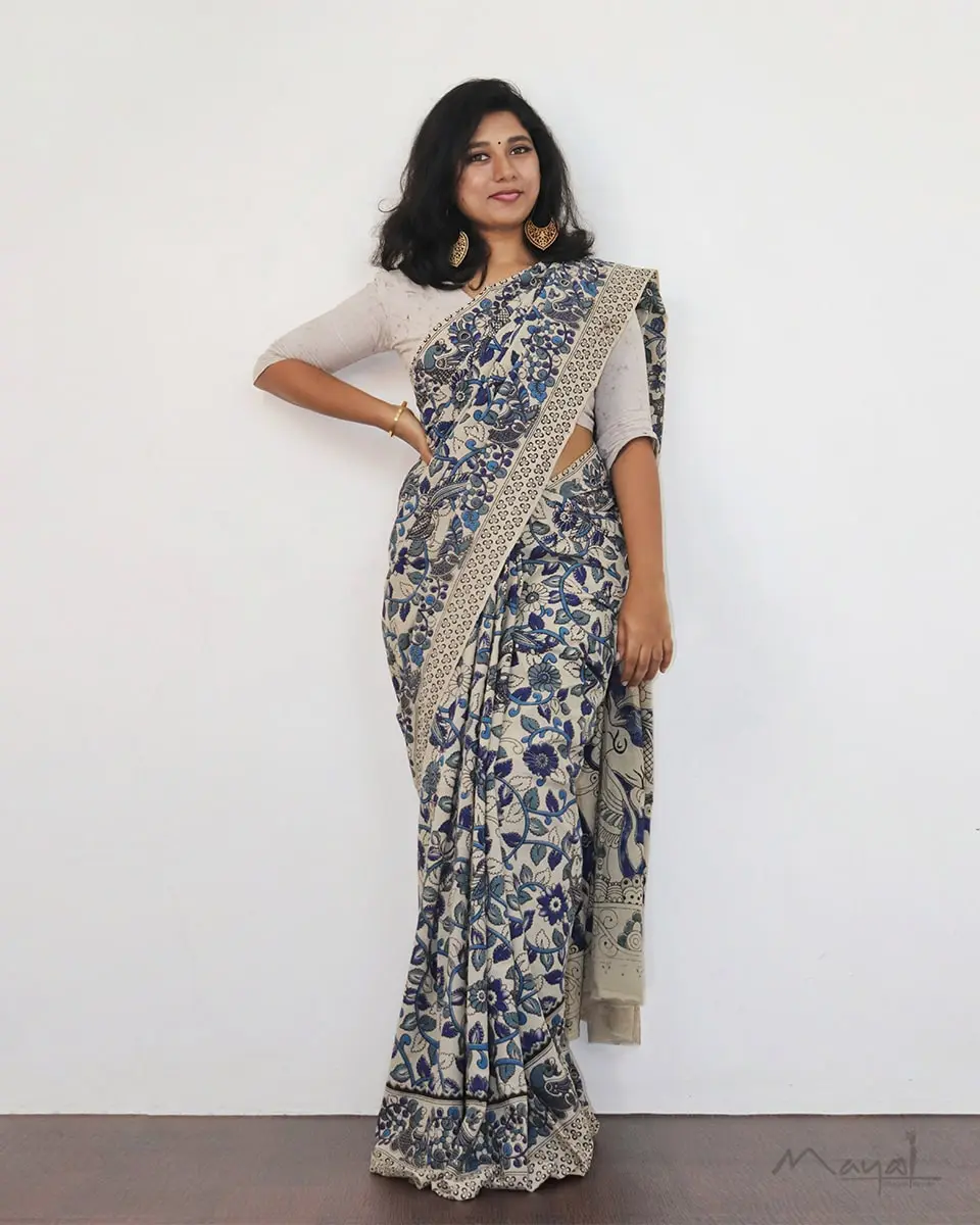 Blue Kalamkari Saree