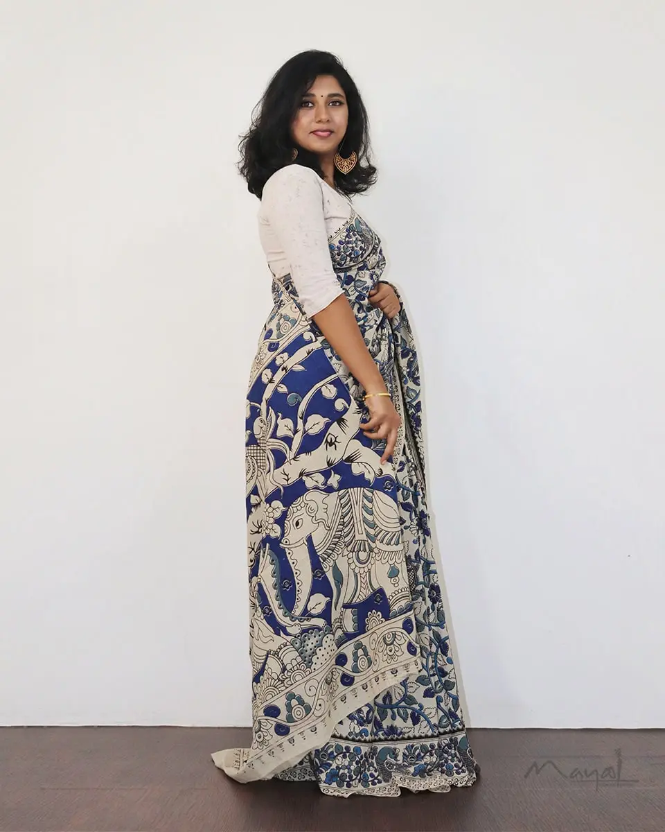 Blue Kalamkari Saree