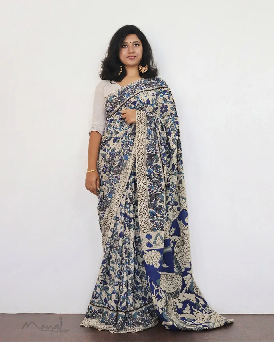Blue Kalamkari Saree