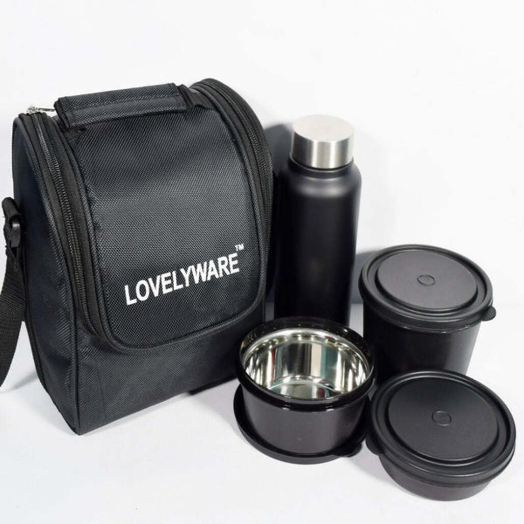 Lovelyware 4-piece Lunch Box Container Set With Bottle (750ml) And Bag