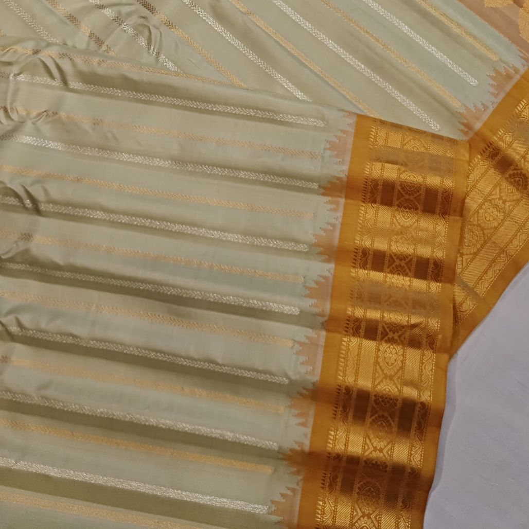 Kanchi Gadwal Mustard Yellow Pure Silk Saree