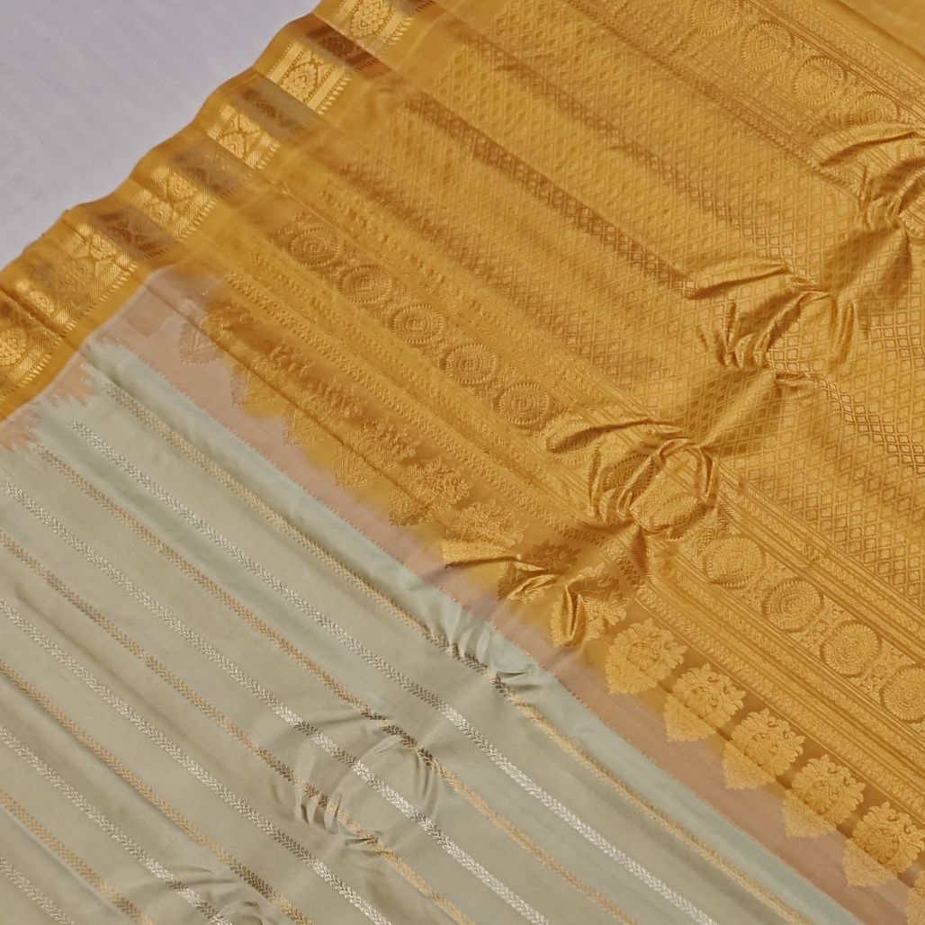 Kanchi Gadwal Mustard Yellow Pure Silk Saree