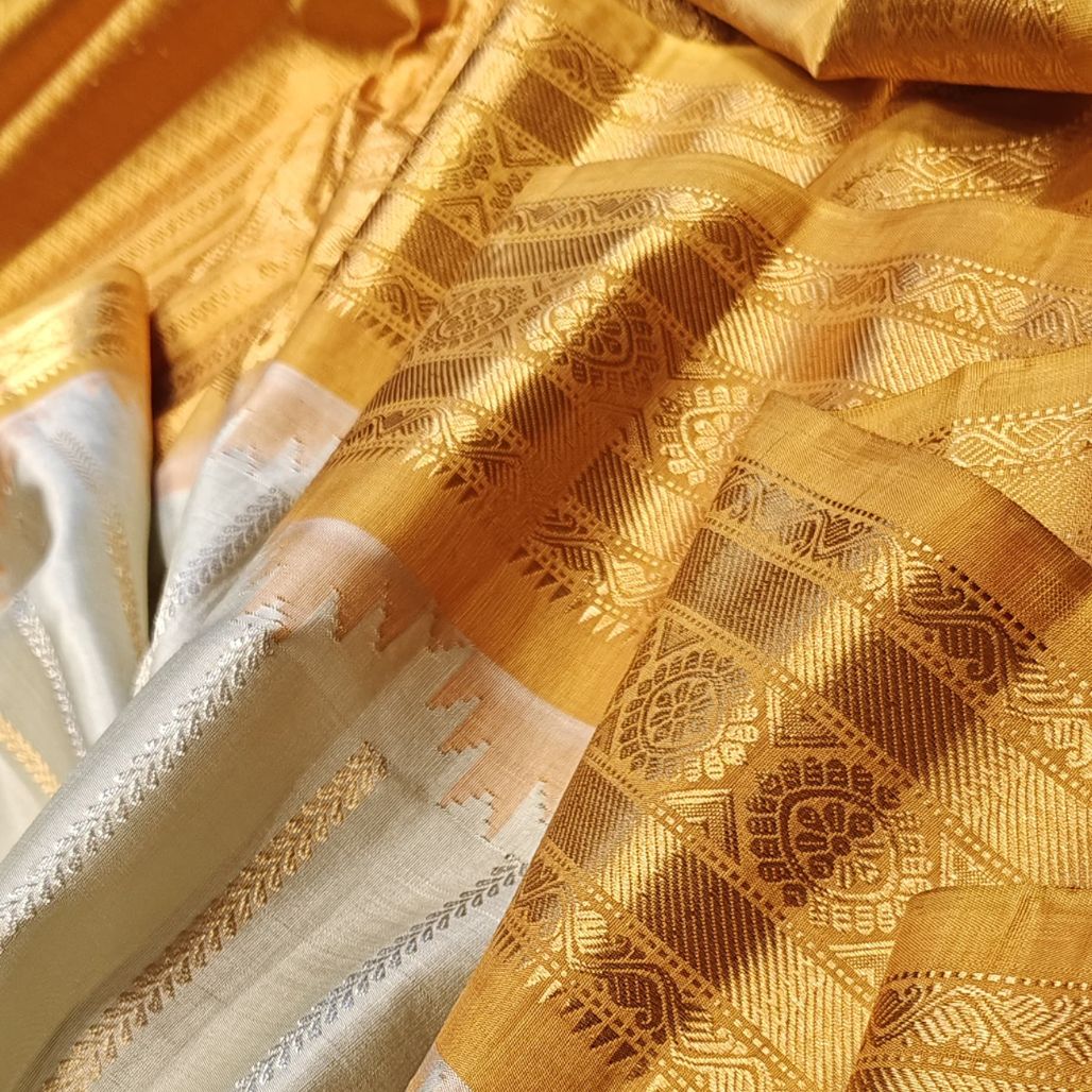 Kanchi Gadwal Mustard Yellow Pure Silk Saree