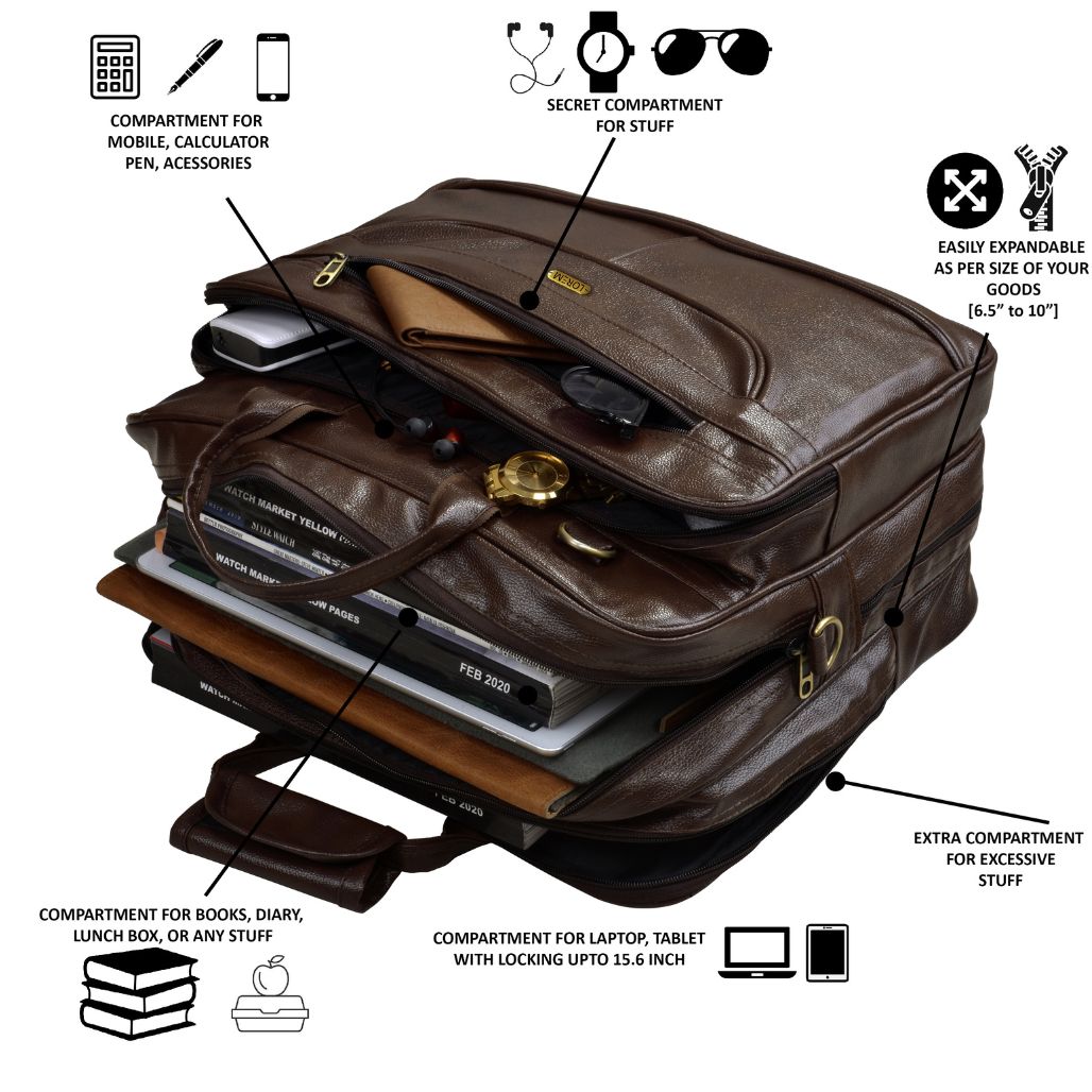 Chocolate Faux Leather 28l Messenger Bag For Men