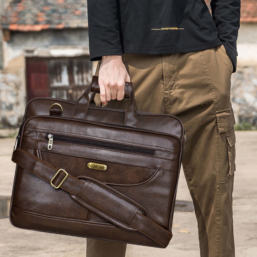 Chocolate Faux Leather 28l Messenger Bag For Men