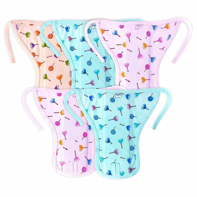 Baby Cloth Nappies With Lollipop Print, Reusable Diapers, Pack Of 5, Pink And Blue(candy Napy)