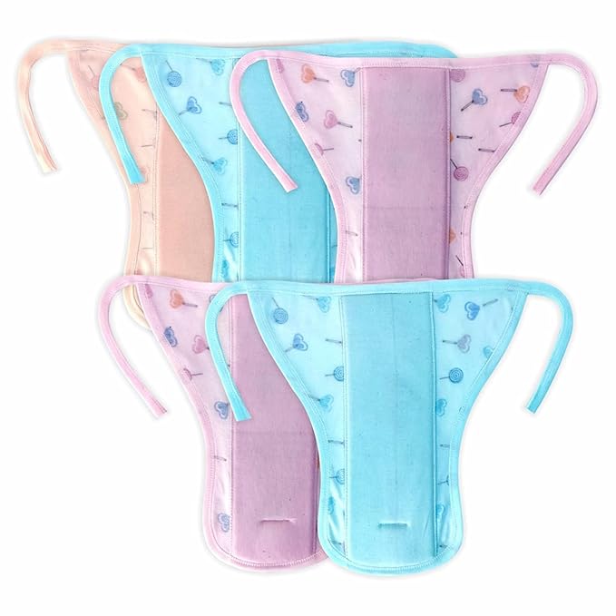 Baby Cloth Nappies With Lollipop Print, Reusable Diapers, Pack Of 5, Pink And Blue(candy Napy)
