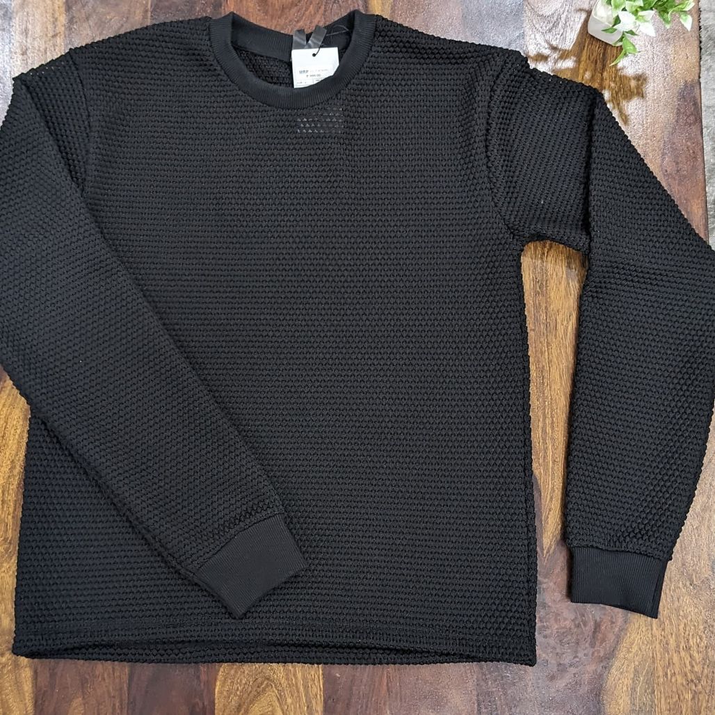 Textured Knit Crewneck Sweatshirt – Jet Black