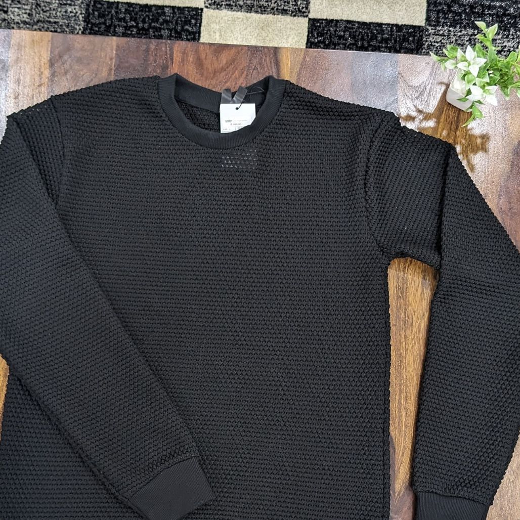 Textured Knit Crewneck Sweatshirt – Jet Black