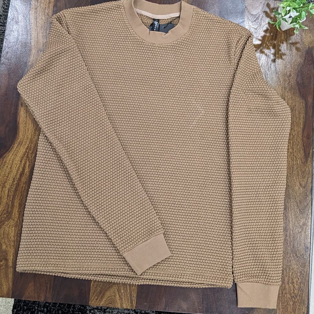 Brown Textured Knit Sweatshirt