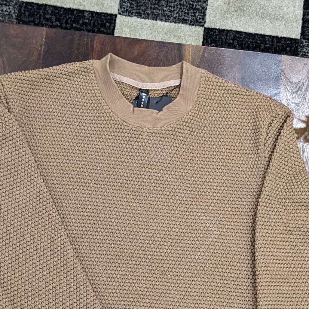 Brown Textured Knit Sweatshirt