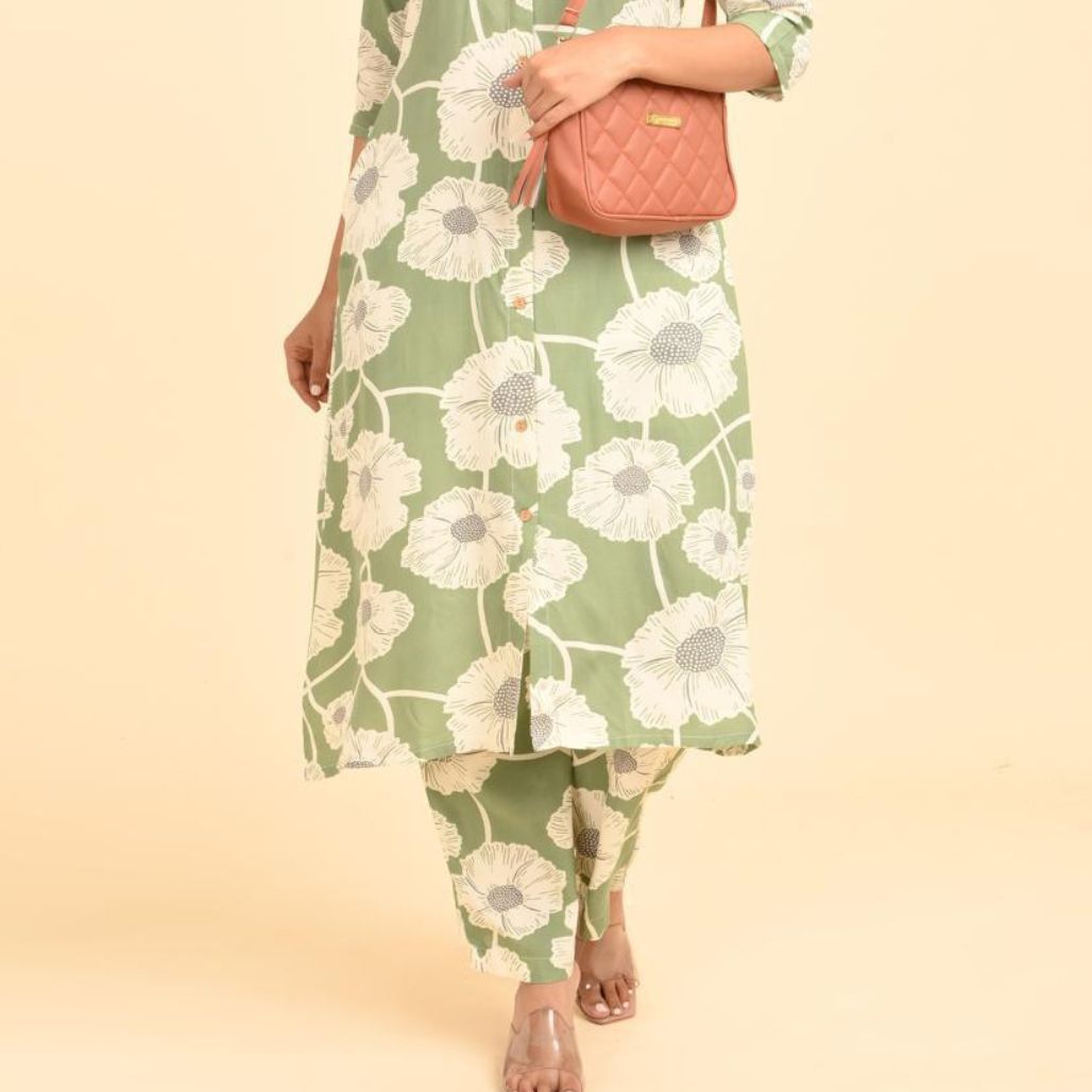 Green Floral Print Co-ord Set